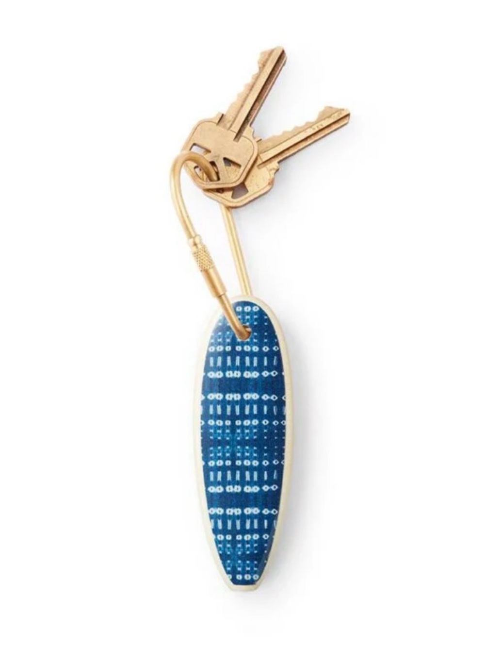 St. Frank Blue Patterned Leather Key Fob with Gold Hardware